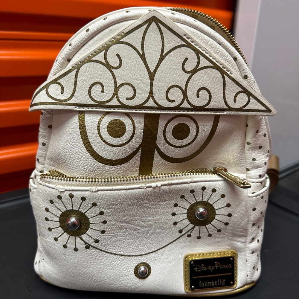 Loungefly White Backpack with Gold Design